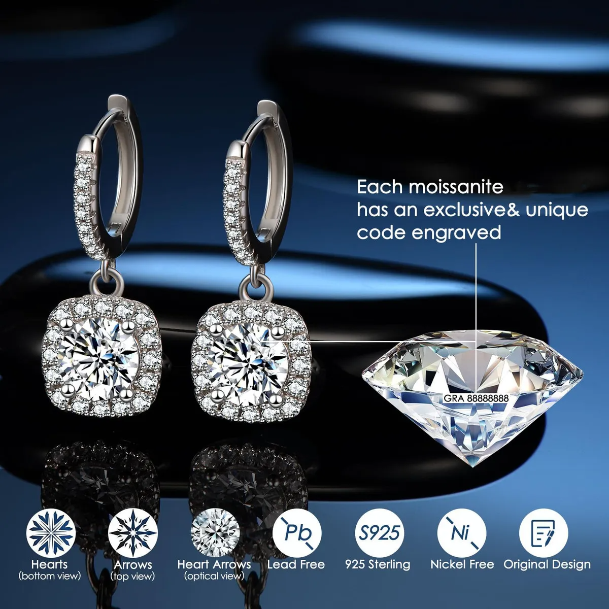 Arracadas Aretes De Joyeria Fina Plata 925 Para Mujer Moissanitae sin perforacion arete largos de moda colgantes para niñas Dama Perforación Regalo Novia Piercing