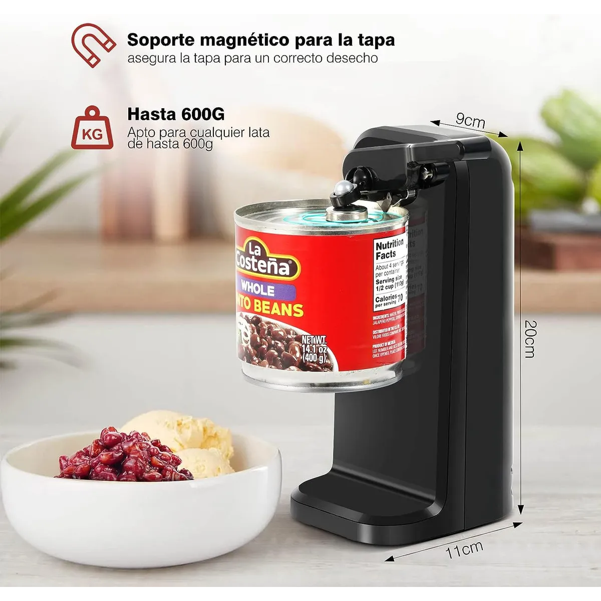 Abrelatas Eléctrico 3 En 1 Con Afilador De Cuchillo Y Función De Destapador,