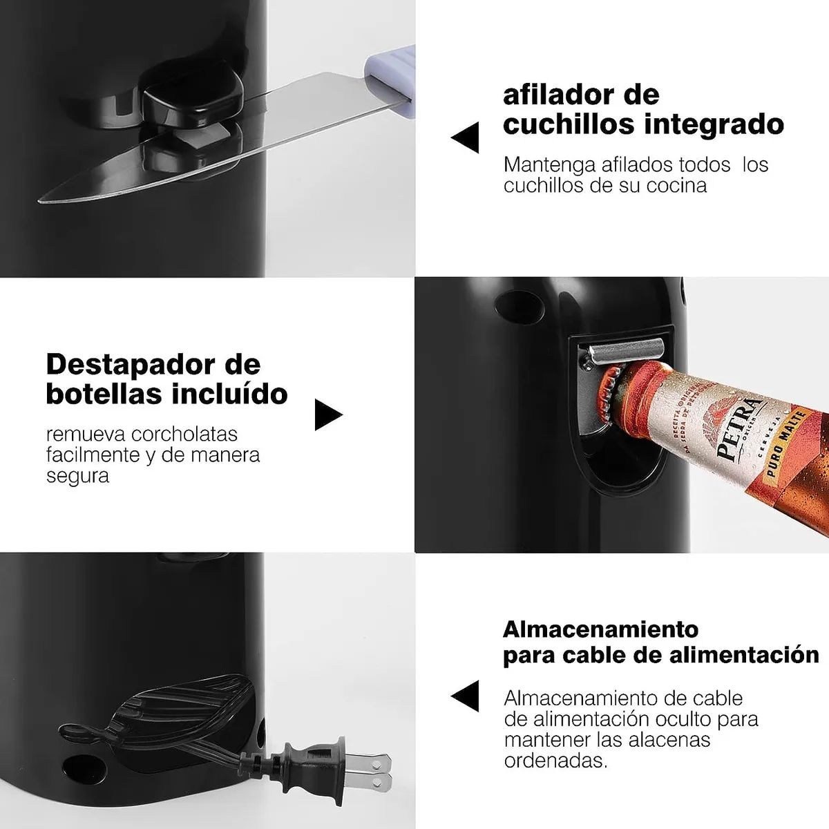 Abrelatas Eléctrico 3 En 1 Con Afilador De Cuchillo Y Función De Destapador,