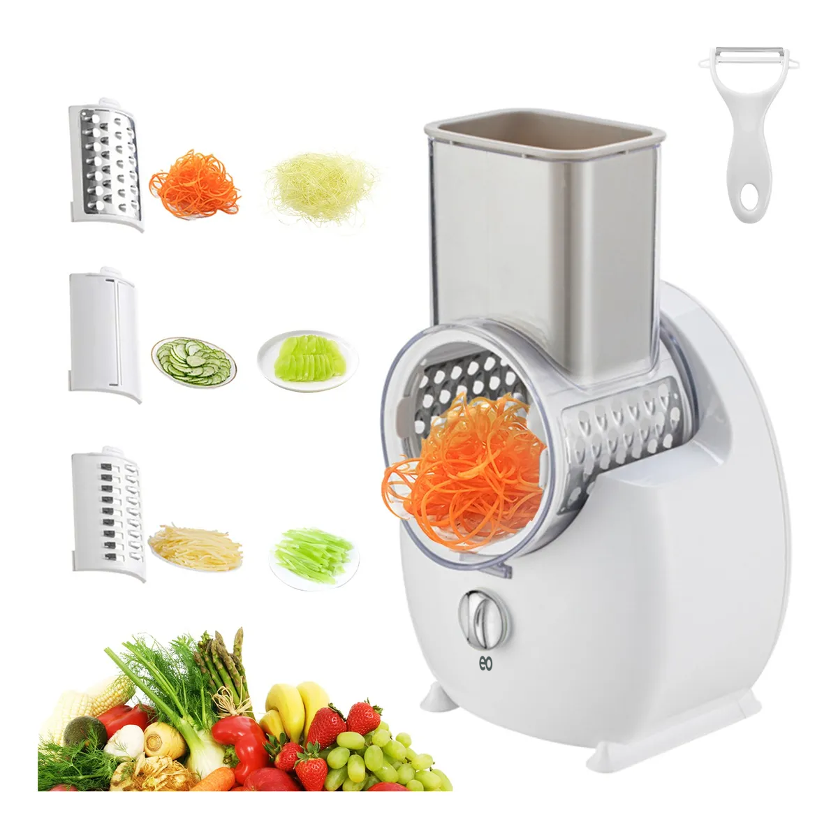 Rallador Cortador Verduras Queso Fruta Electrico Inalámbrico Blanco
