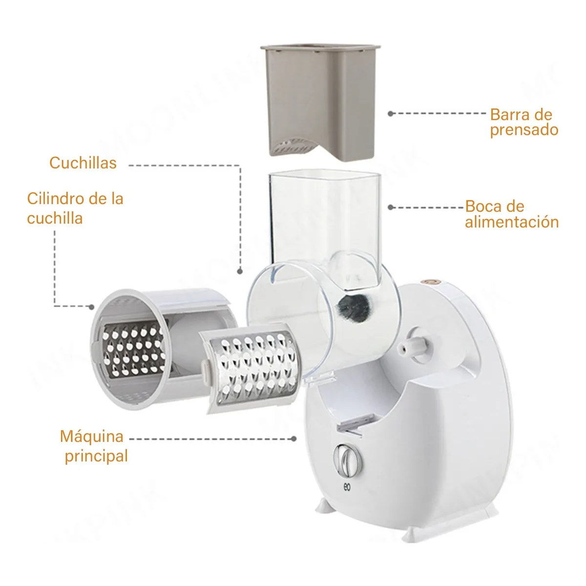Rallador Cortador Verduras Queso Fruta Electrico Inalámbrico Blanco
