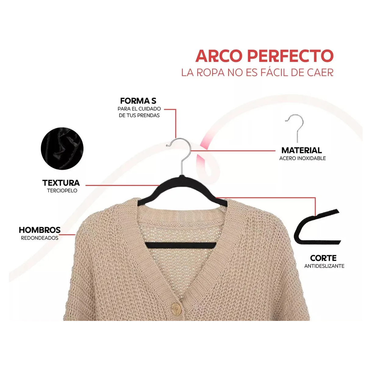 Set 50 Ganchos Terciopelo Para Ropa Antideslizantes