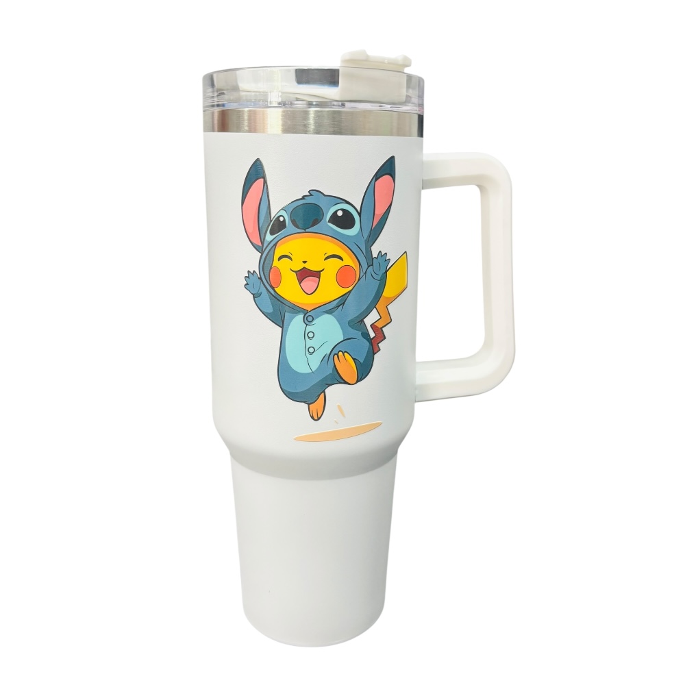 Termo de acero inoxidable color blanco Pikachu 40 Oz