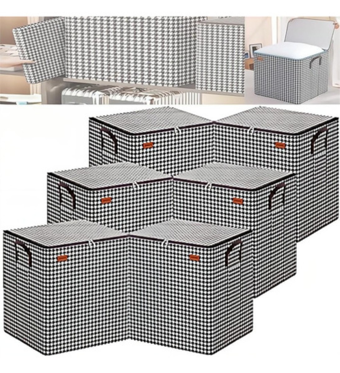 6 Pcs Bolsas Almacenamiento Guardar Cajas Para Ropa Edredone nrgro/blanco