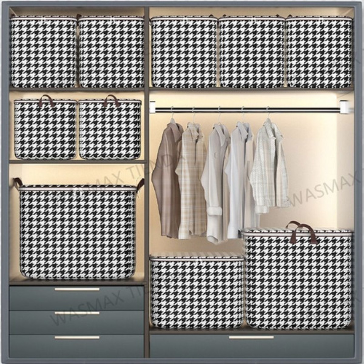6 Pcs Bolsas Almacenamiento Guardar Cajas Para Ropa Edredone nrgro/blanco