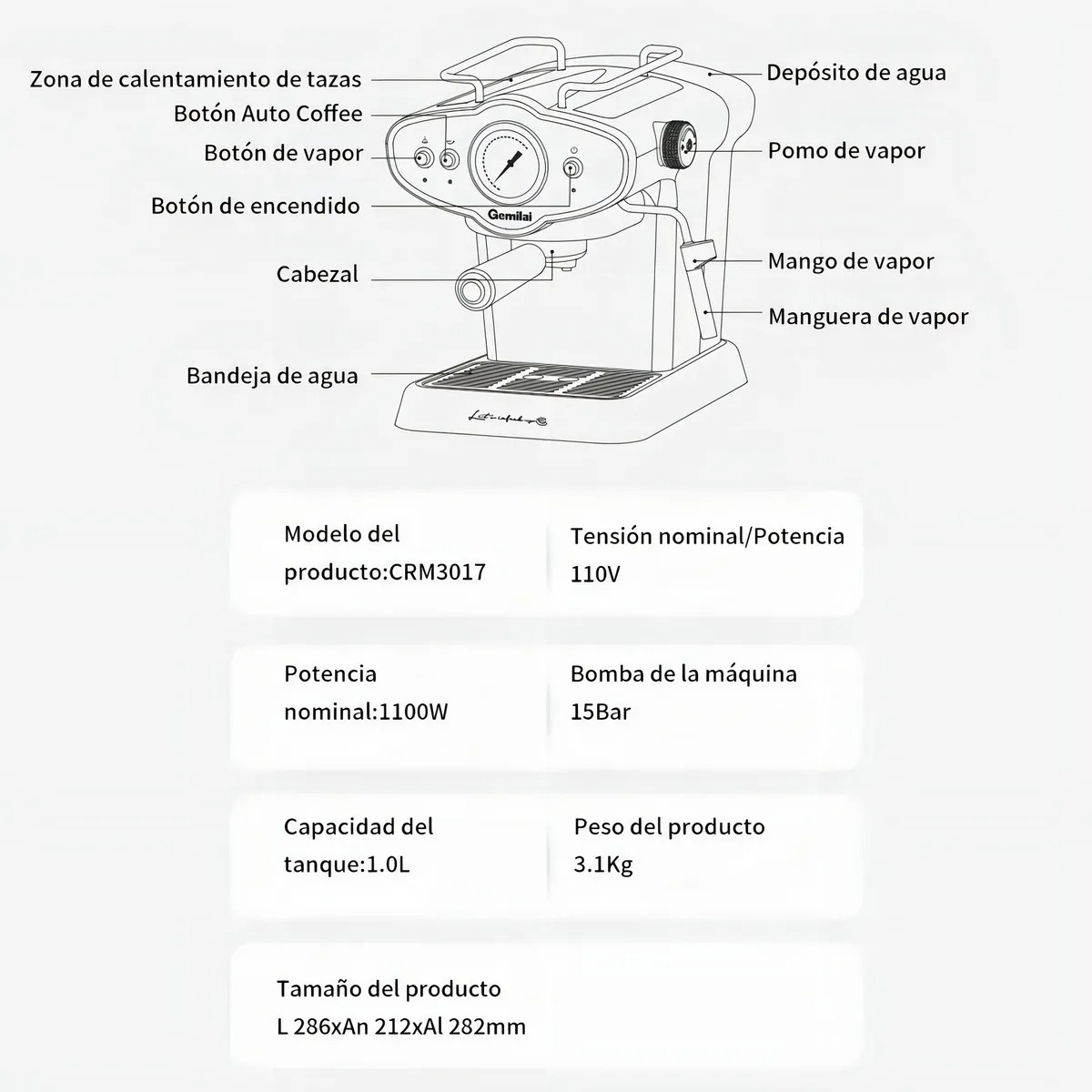 Cafetera Portátil Semiautomática Crm-3017 1100w,cafetera electrica portatil cafetera expreso Blanco