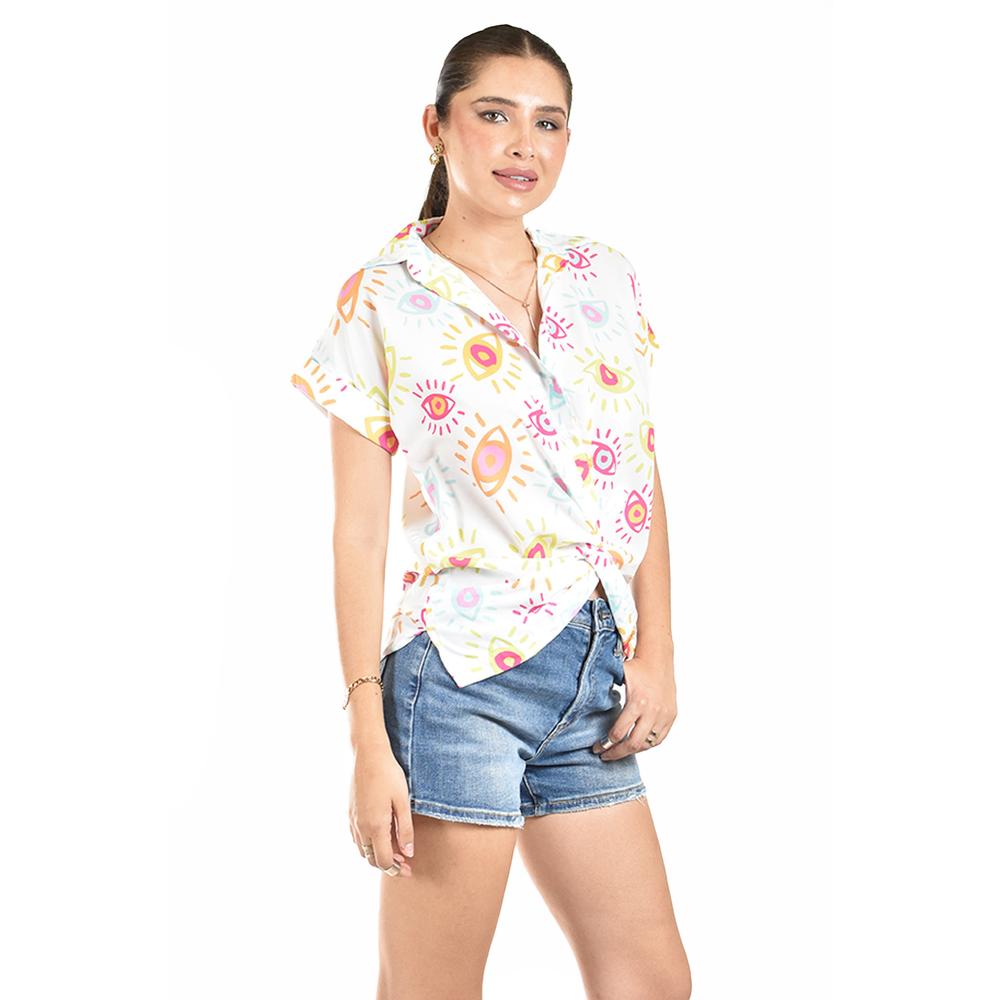 Blusa juvenil con nudo Roman Fashion, 1965 (Blanco)