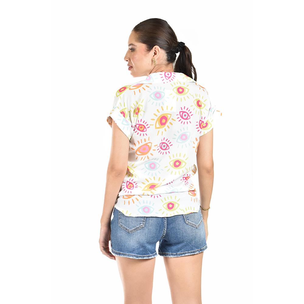 Blusa juvenil con nudo Roman Fashion, 1965 (Blanco)