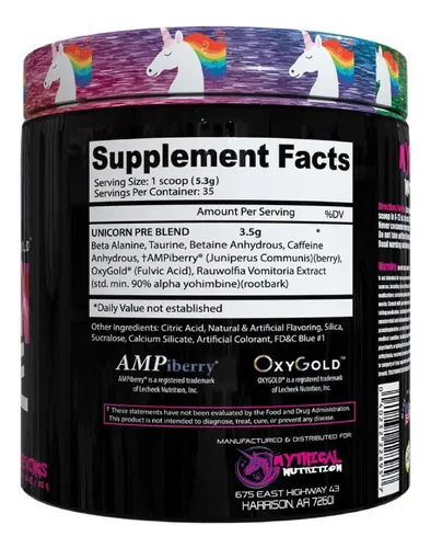 Unicorn Mythical Pre Workout 185g 35 Serv BetaAlanine y Cafeína