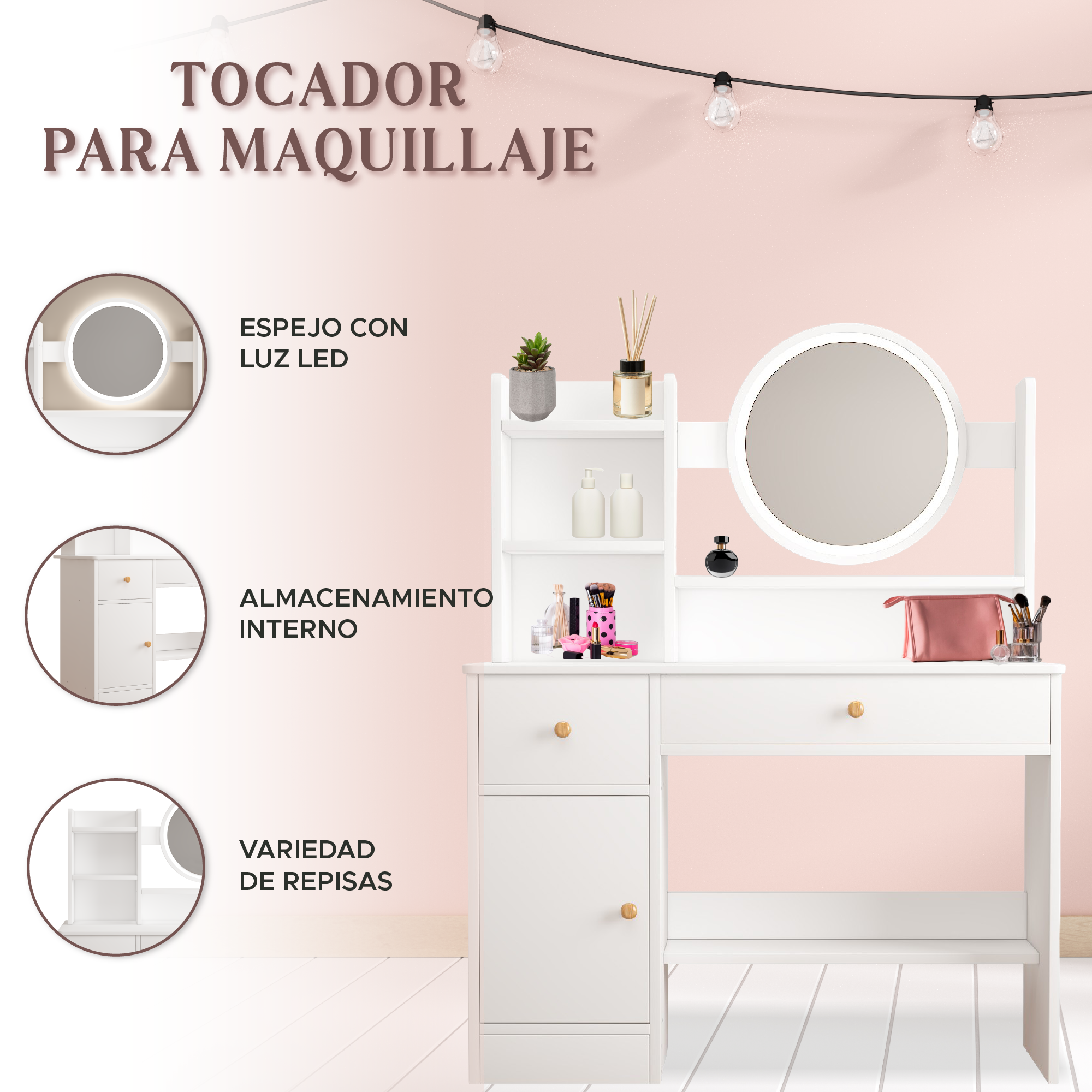 Escritorio Tocador Vanity Blanco Infantil -ELLY