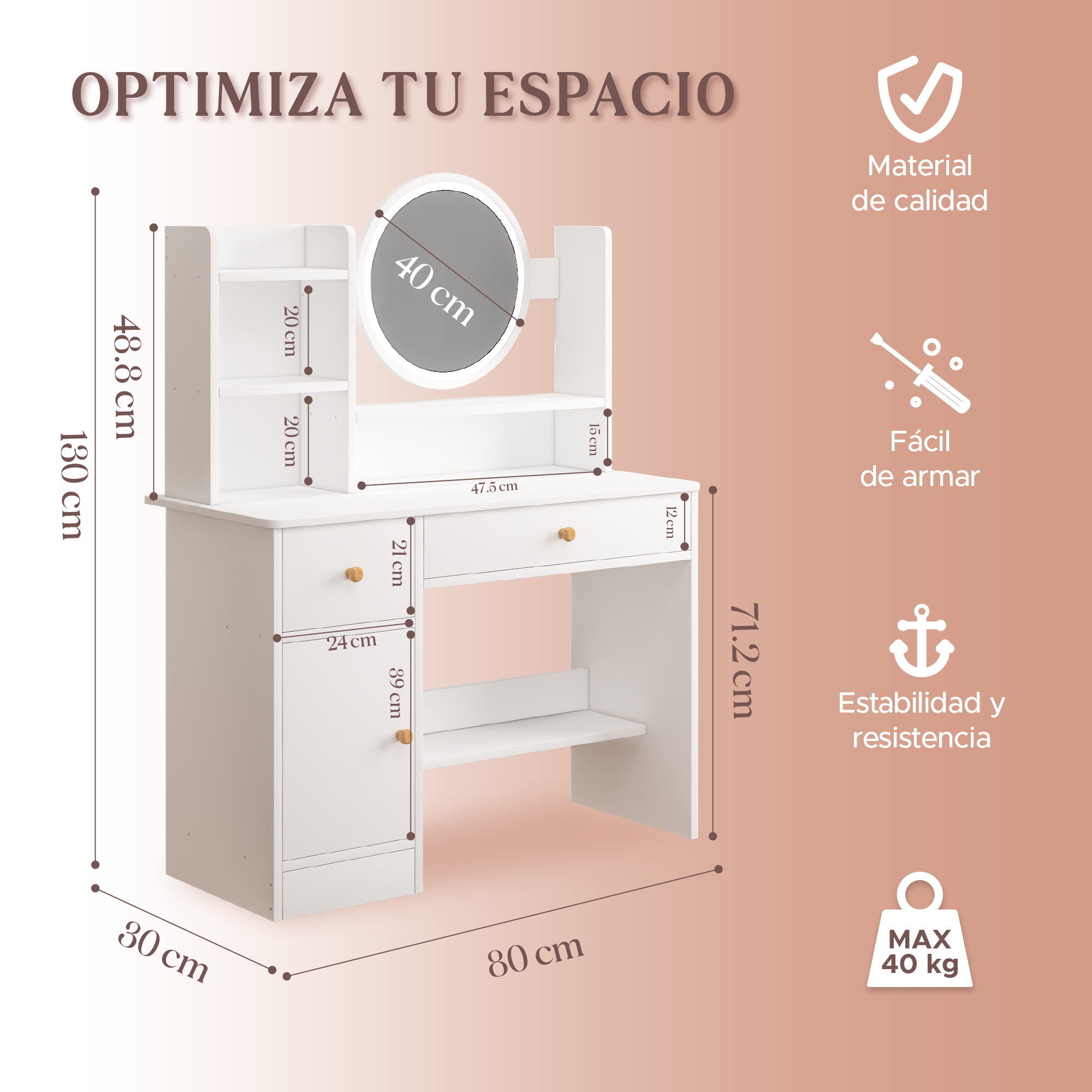 Escritorio Tocador Vanity Blanco Infantil -ELLY