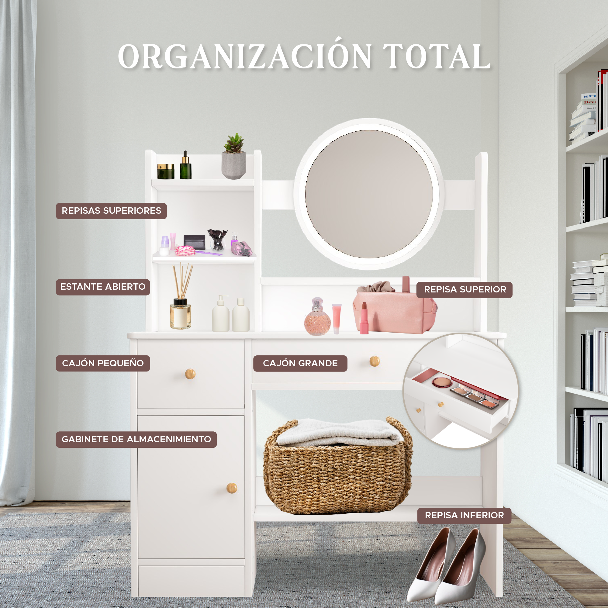 Escritorio Tocador Vanity Blanco Infantil -ELLY