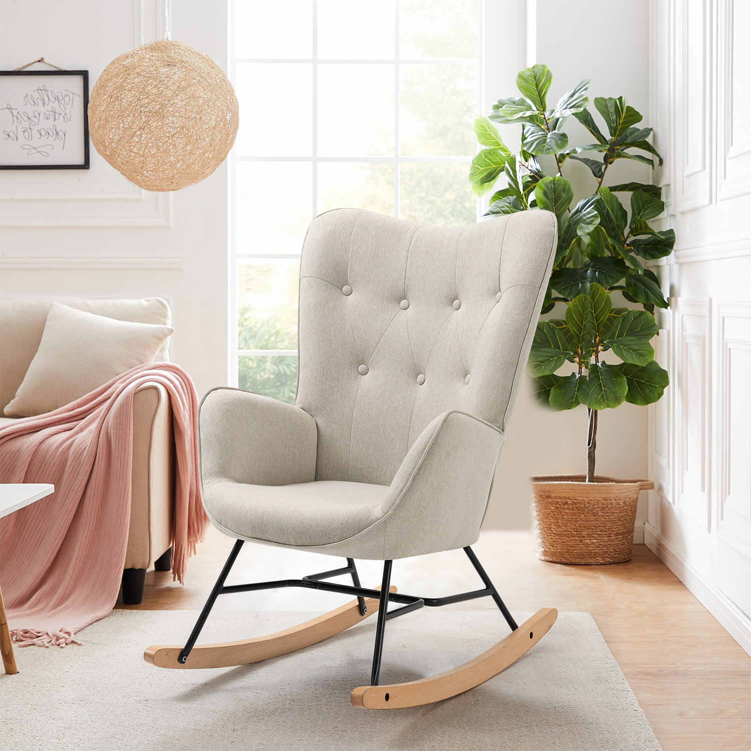 Mecedora Moderna Sillón Silla Comedor Tapizado Tela Color de la estructura de la silla Beige