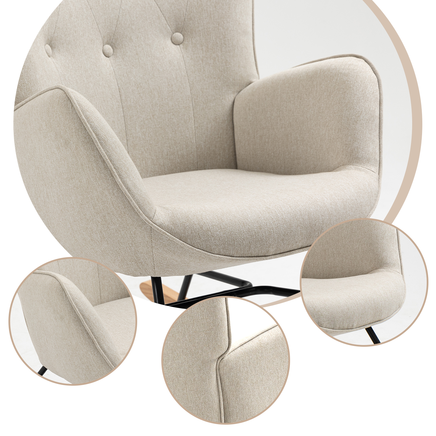 Mecedora Moderna Sillón Silla Comedor Tapizado Tela Color de la estructura de la silla Beige