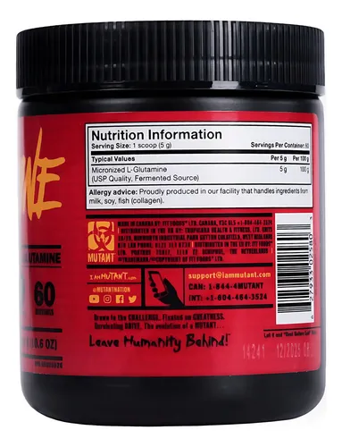 Glutamine Mutant L-Glutamina 300g 60 Serv Apoyo Muscular y Recuperación