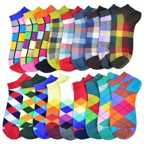 Calcetas de figuras elegantes MXOEO-001 1Paq 6Pares 6-12,5US Figuras Geometría Calcetines Tubo Corto Poliéster, GeoColors05