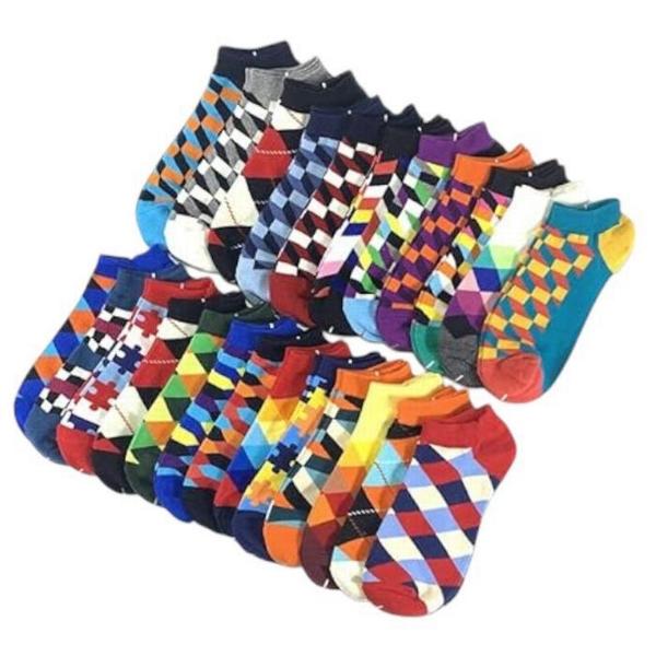 Calcetas de figuras elegantes MXOEO-001 1Paq 6Pares 6-12,5US Figuras Geometría Calcetines Tubo Corto Poliéster, GeoColors05