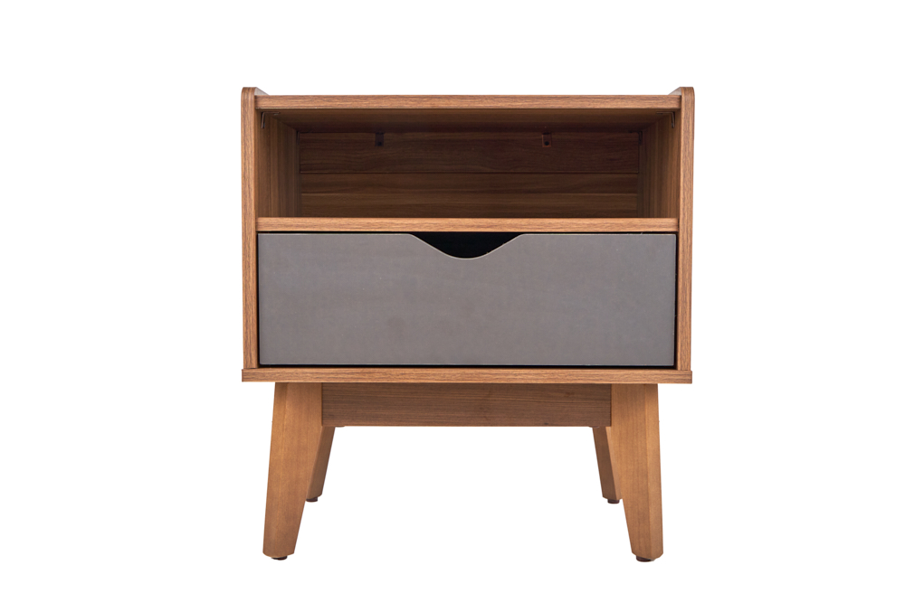 Cabecera King Size con 2 Burós de 1 Cajón Color Nogal y Gris - Madera MDF y Melamina