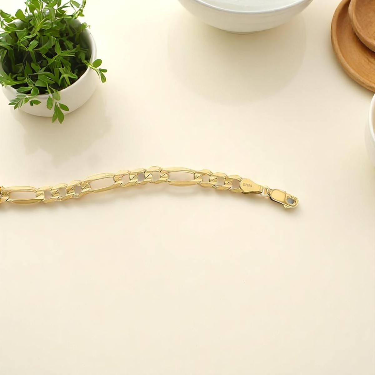 Esclava Caballero Figaro Plana De 21 Cm Oro 10 K