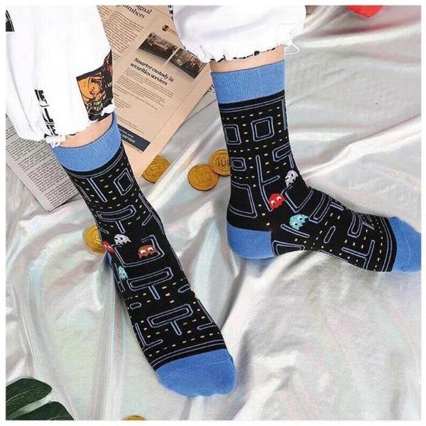 Calcetas Transpirable MXOCN-001 1Par 6,5-10,5US PacMan Calcetines Tubo Medio Algodón, SockPacMan02