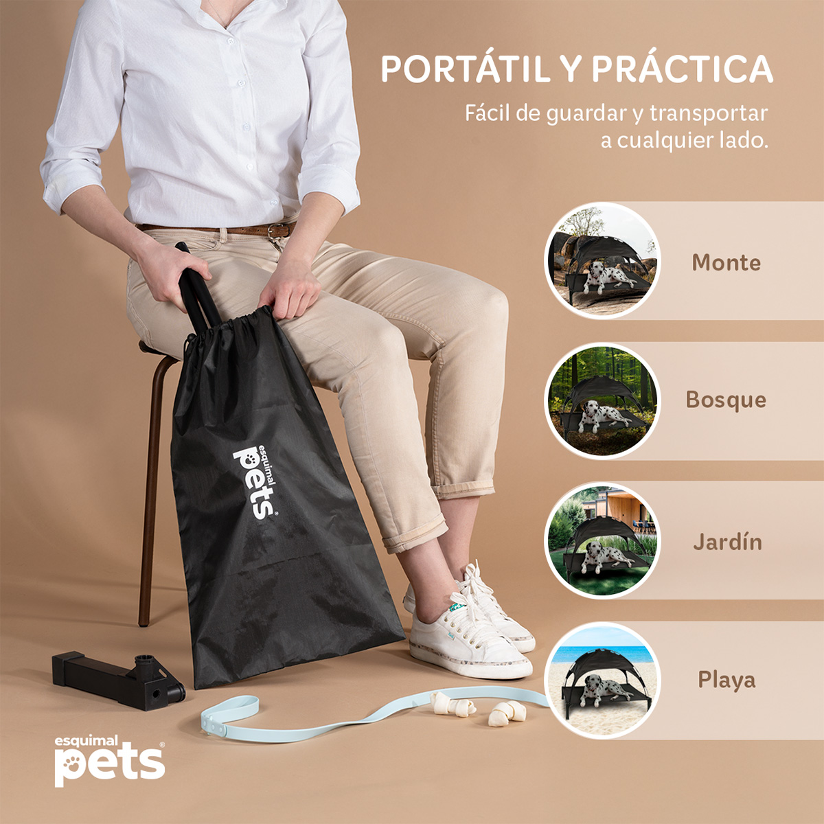 Cama Elevada para Perro Mediana con Toldo Impermeable y Malla Transpirable. Para Interior y Exterior, Color Negro. ESQUIMAL