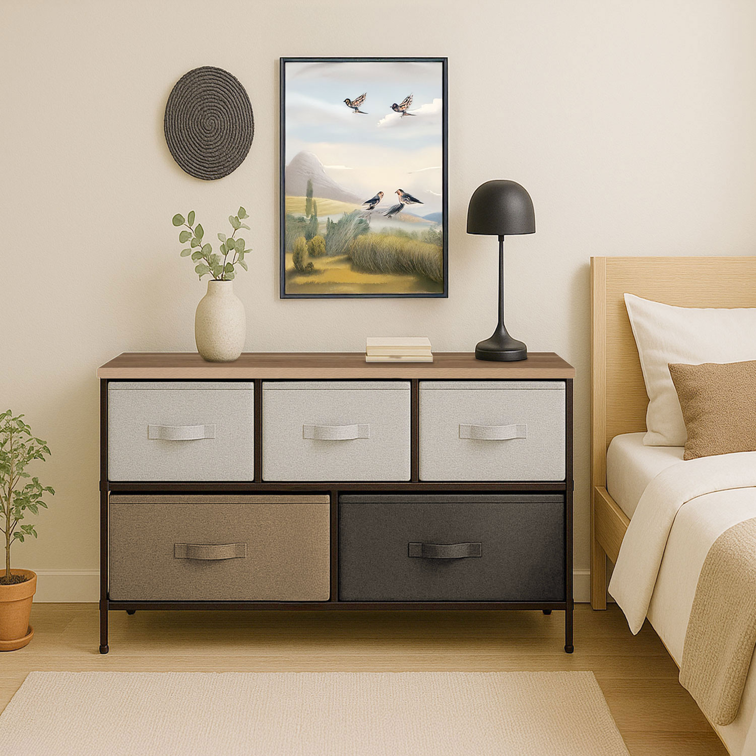 Mueble Organizador Comoda Metal 5 Cajoneras Tela Café Houzer
