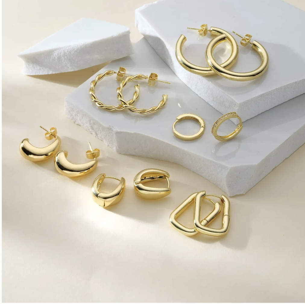 6 Pares Aretes De Oro 14k Mujer Arracadas Huggies Moda