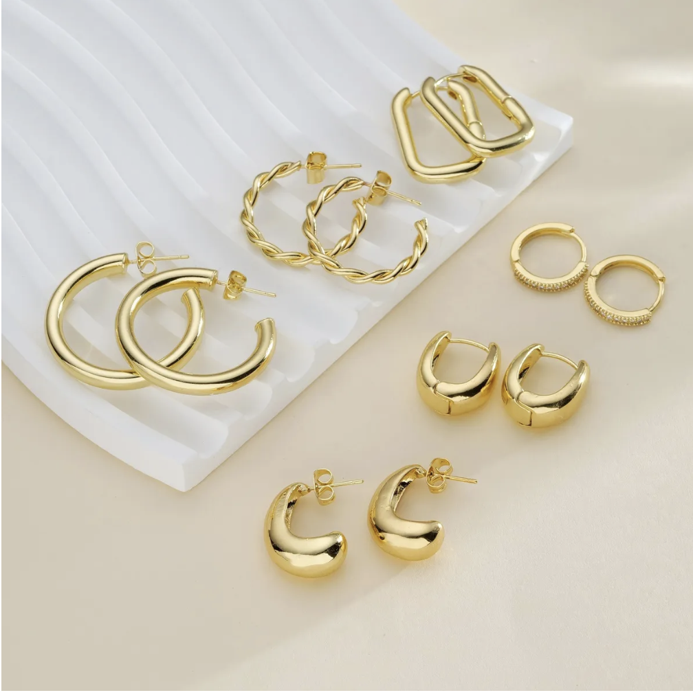 6 Pares Aretes De Oro 14k Mujer Arracadas Huggies Moda