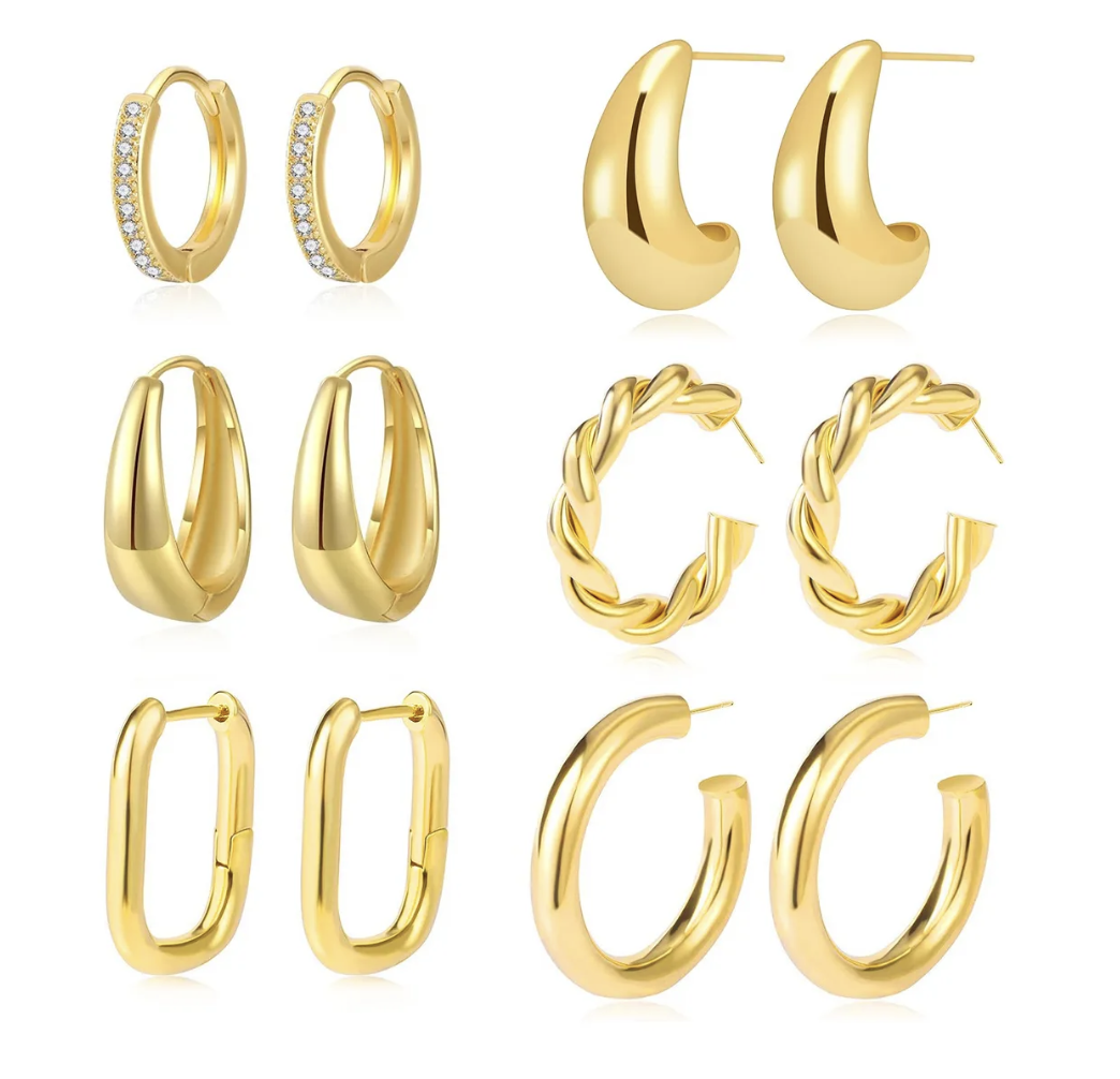 6 Pares Aretes De Oro 14k Mujer Arracadas Huggies Moda