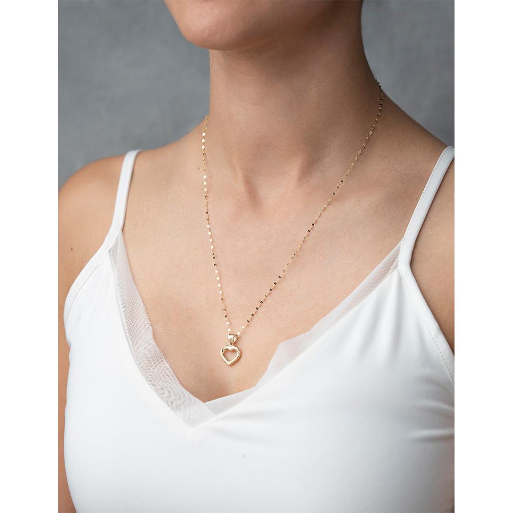 Cadena Con Dije Corazón Contorno 1.3 cm Oro Sólido 10k