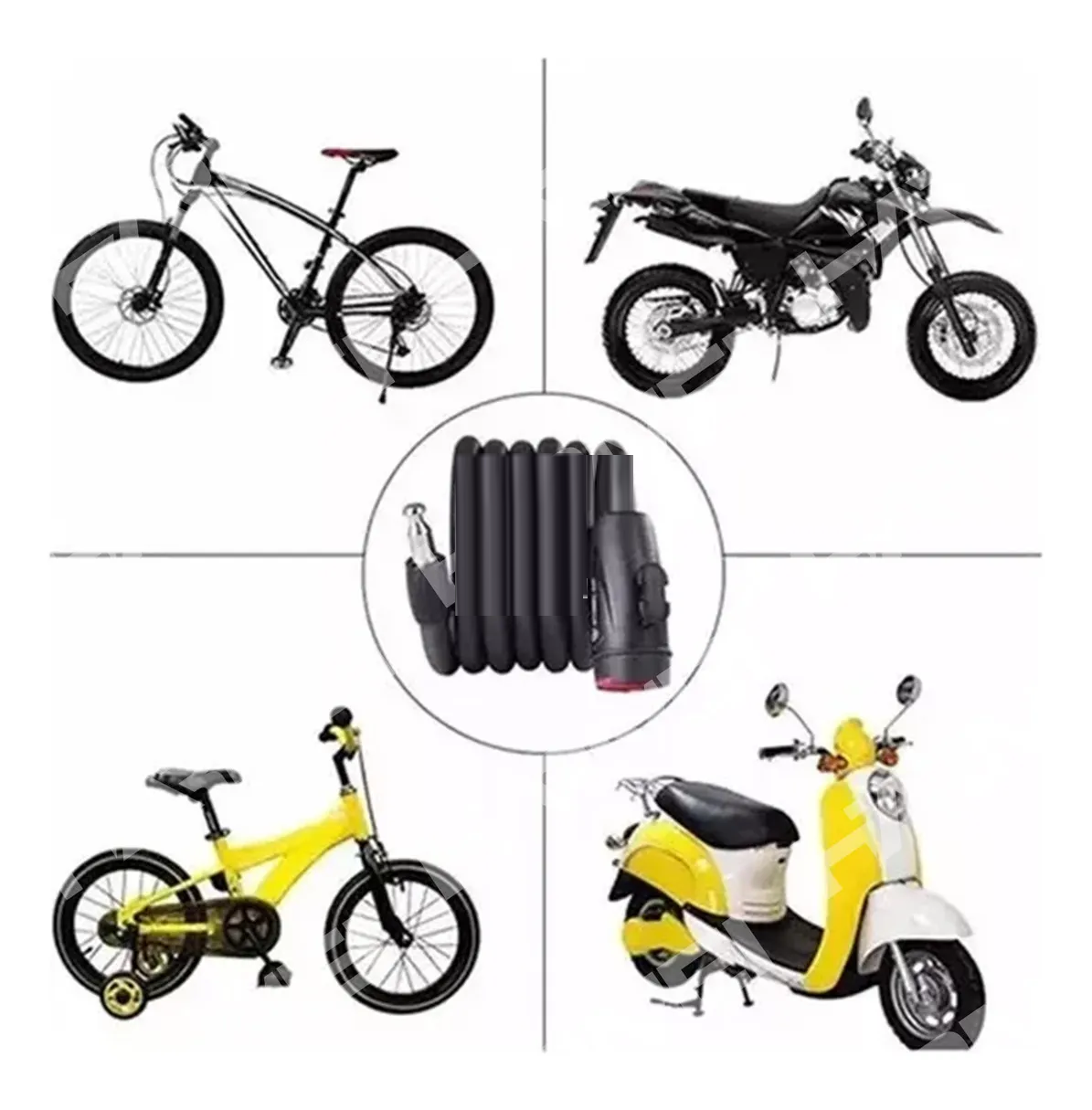 Set 3pcs Candado De Bicicleta Con Cadena De Seguridad Doble Llave 64cm 