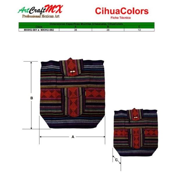 Mochilas Tejidas MXIHU-001 1 Pza 10Kg NaranjaMoradoNegro Hechas a Mano HiloEstambre, CihuaColors