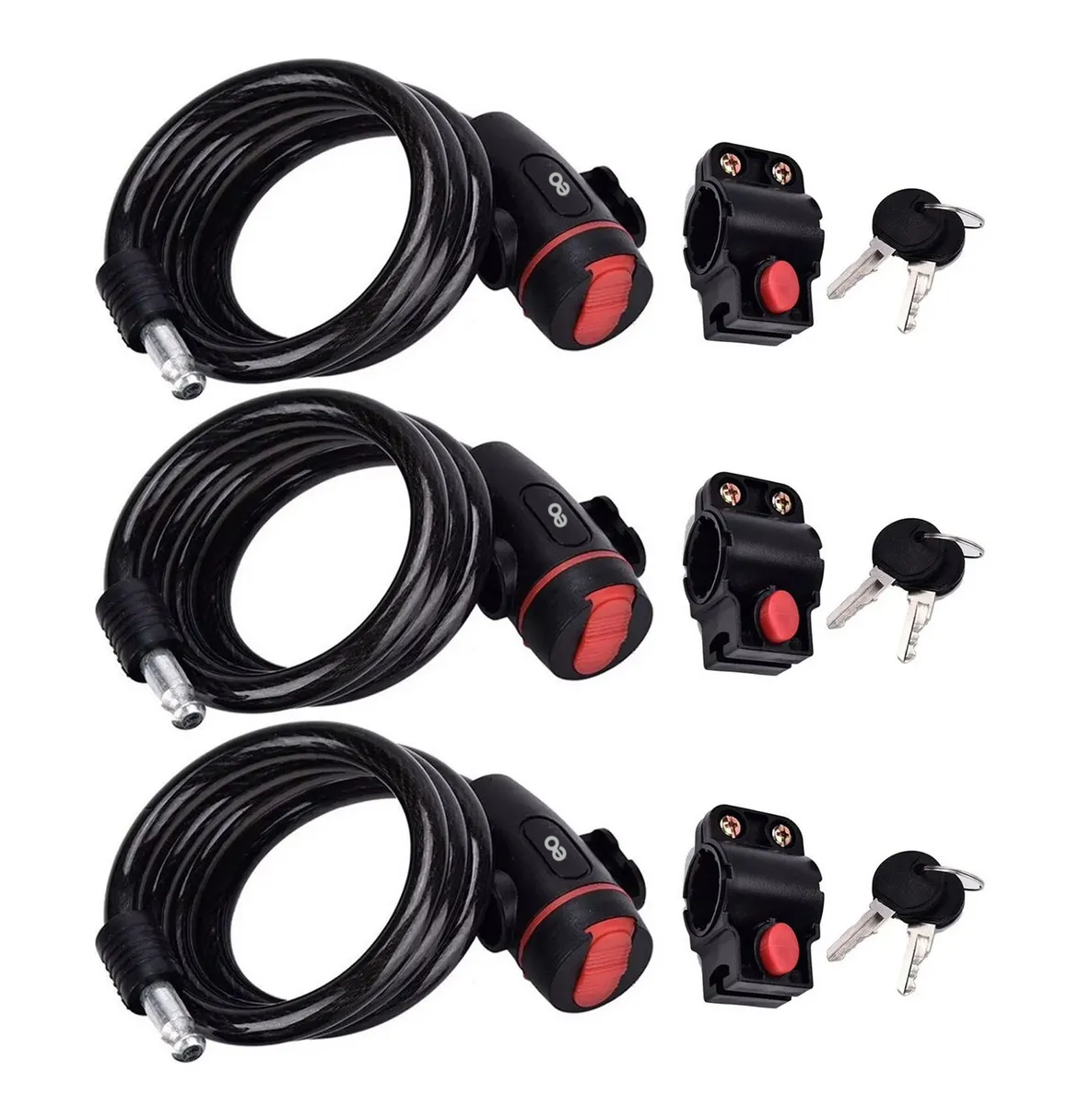 Set 3pcs Candado De Bicicleta Con Cadena De Seguridad Doble Llave 64cm 