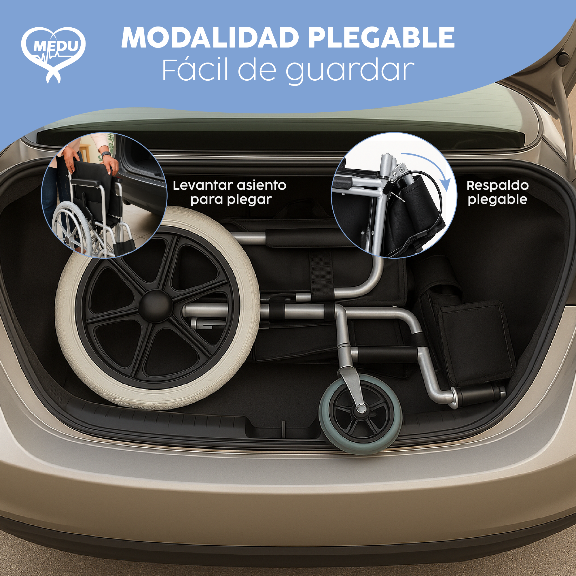 Silla de Ruedas Medu Assist Con Reposapiés abatible y respaldo plegable