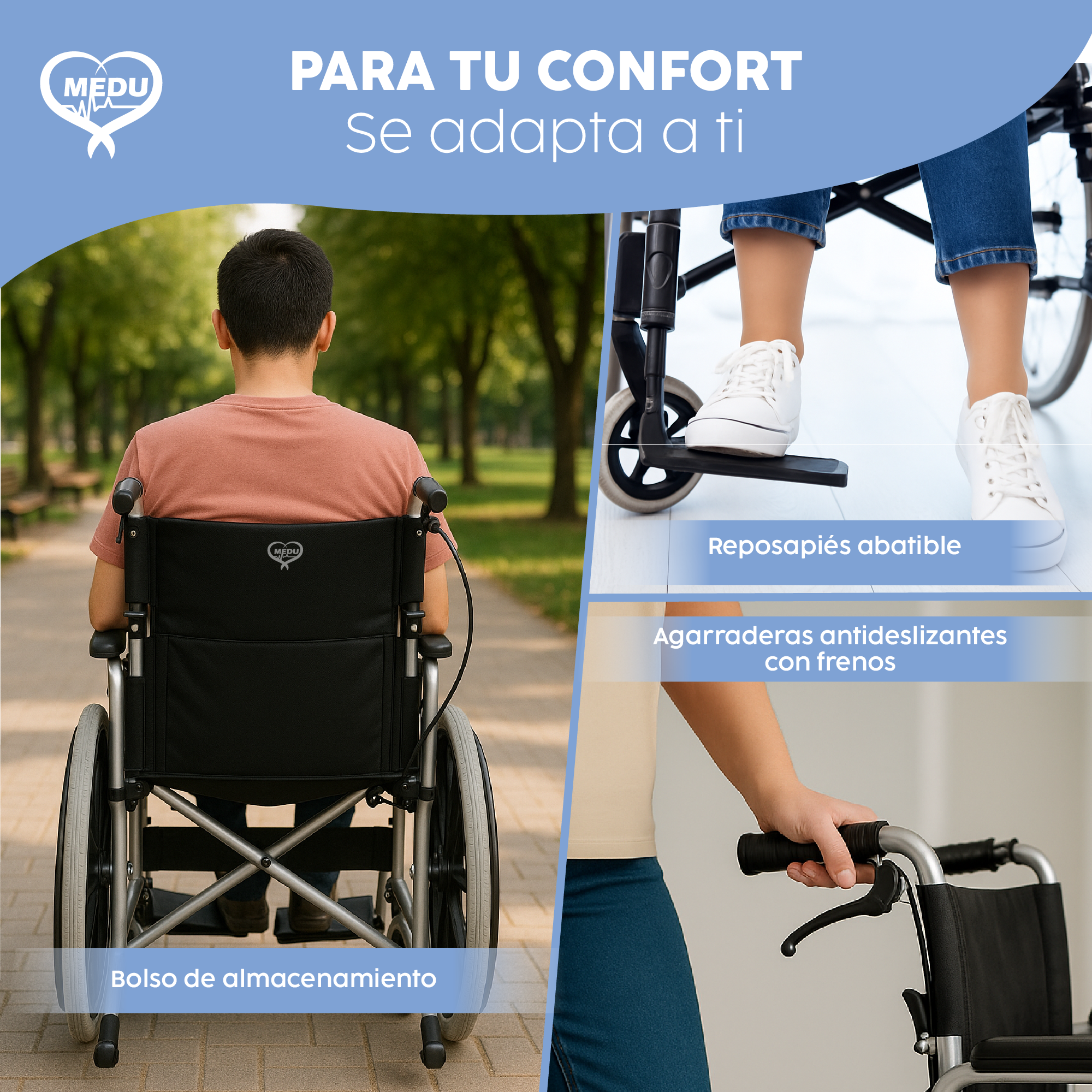 Silla de Ruedas Medu Assist Con Reposapiés abatible y respaldo plegable