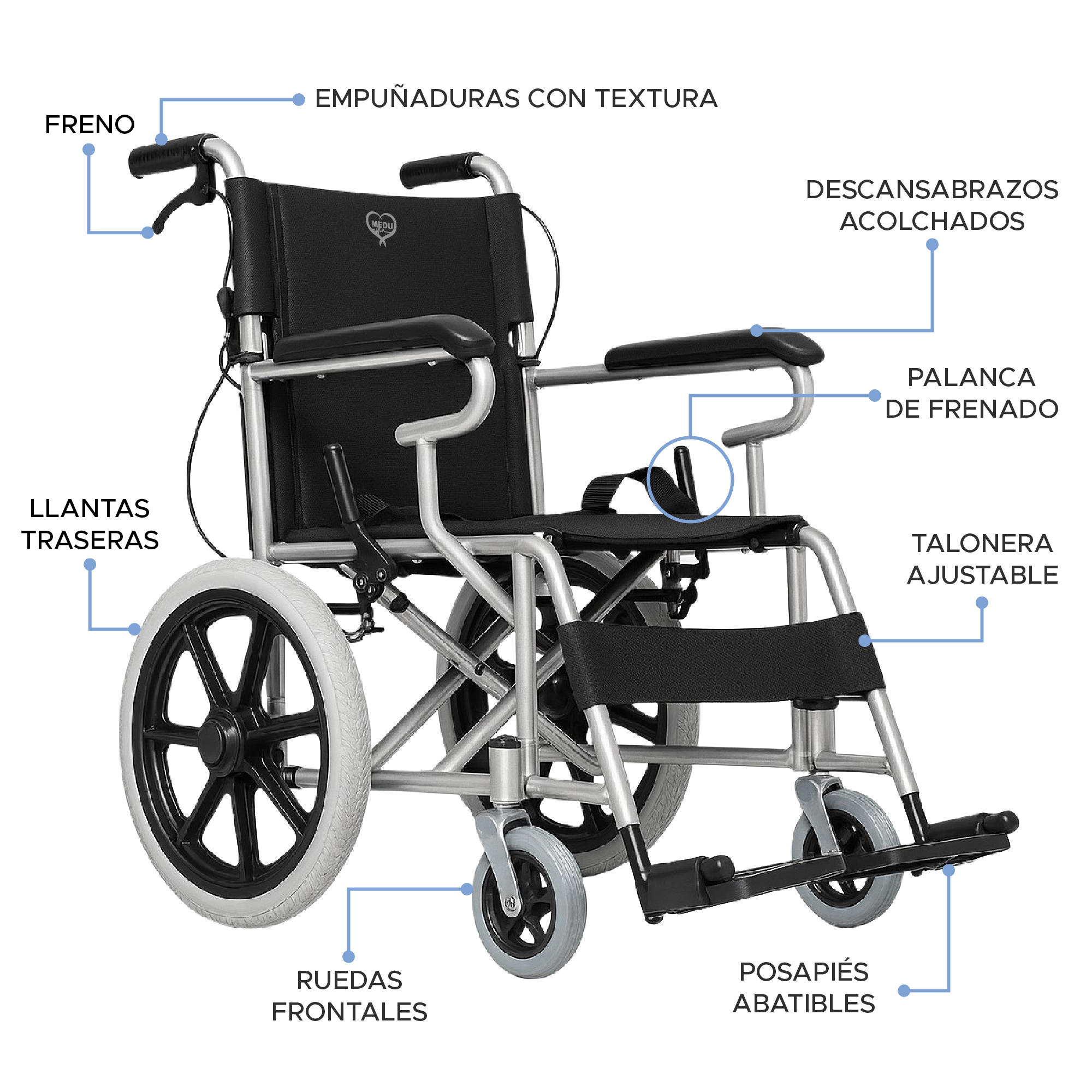 Silla de Ruedas Medu Assist Con Reposapiés abatible y respaldo plegable