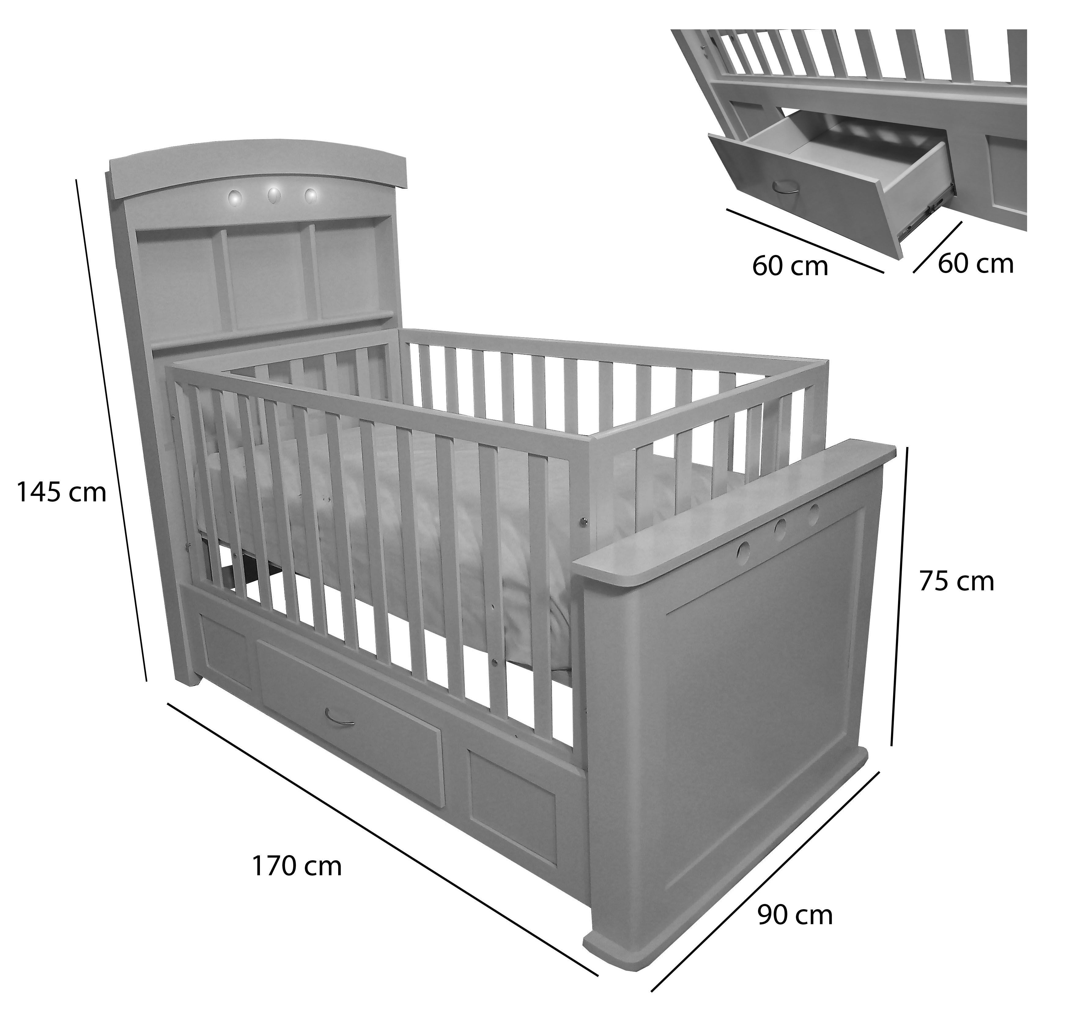 Cuna Cama De Madera Junior con Tabaco y Cajón