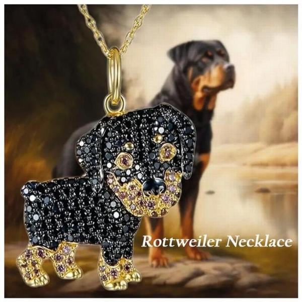 Colgantes con Dije Rottweiler MXCKE-001 1Pza Rottweiler Negro Metal Cadena y Dije, DogNeck15