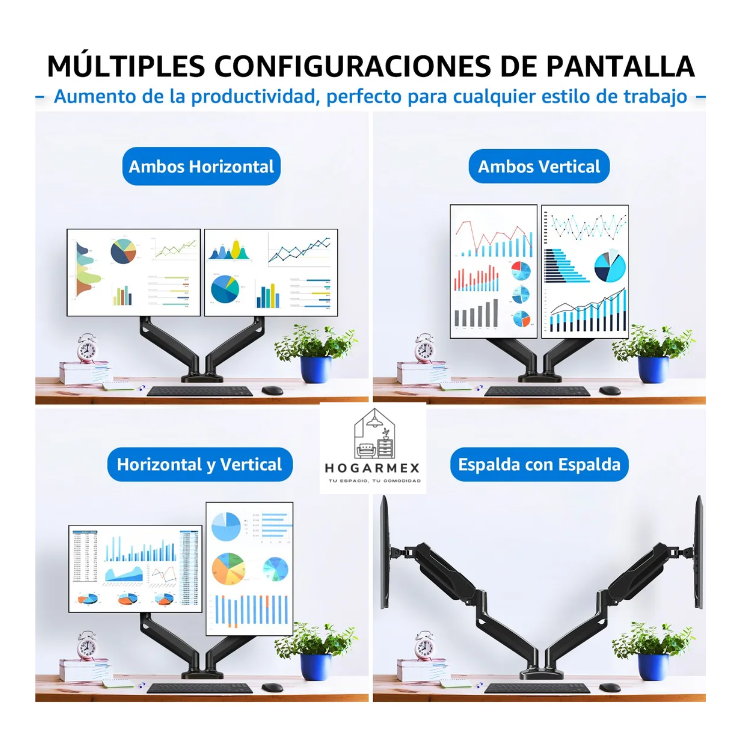 Base Doble Ergonomica Para Monitor Negro