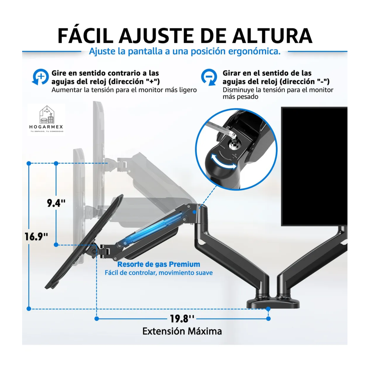 Base Doble Ergonomica Para Monitor Negro