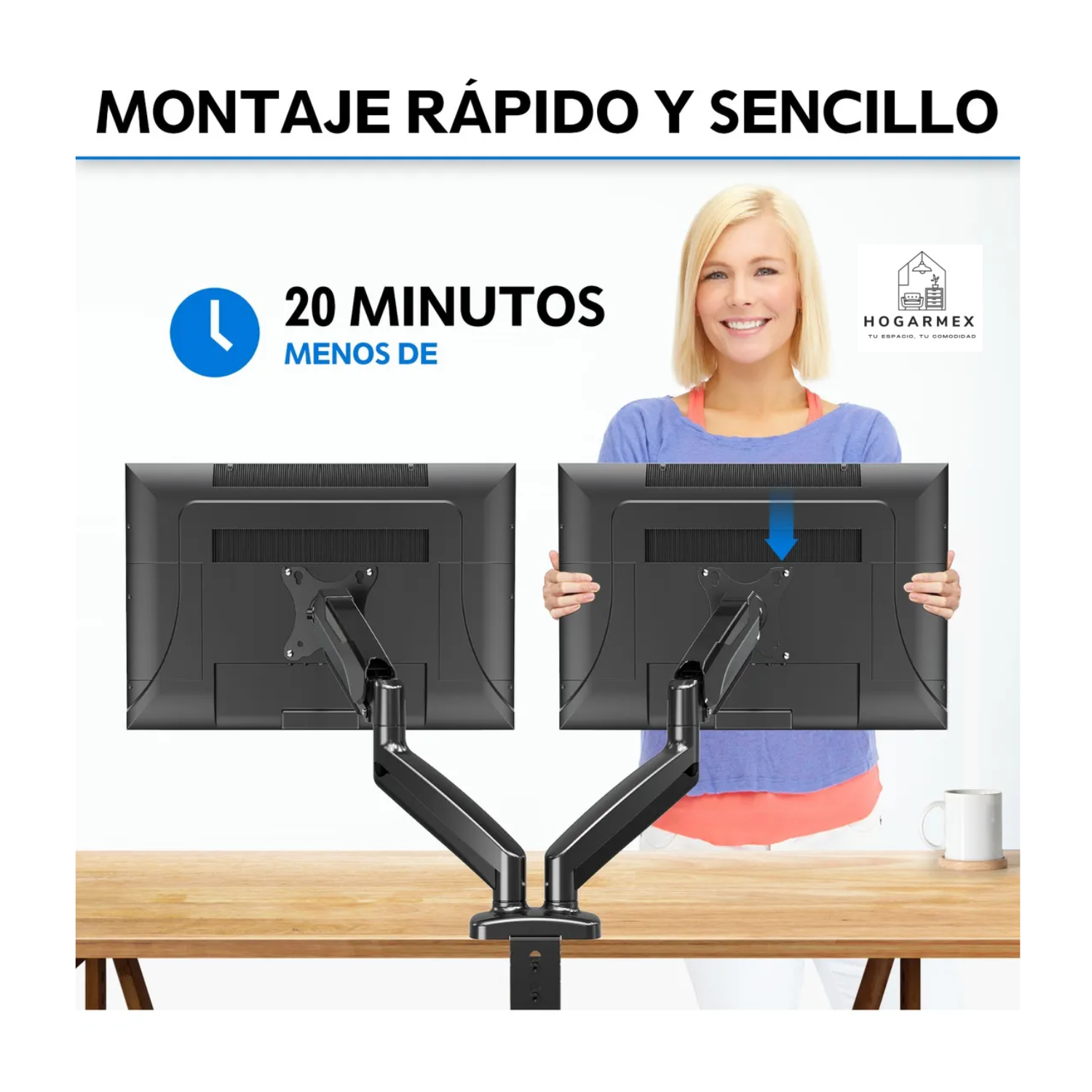 Base Doble Ergonomica Para Monitor Negro