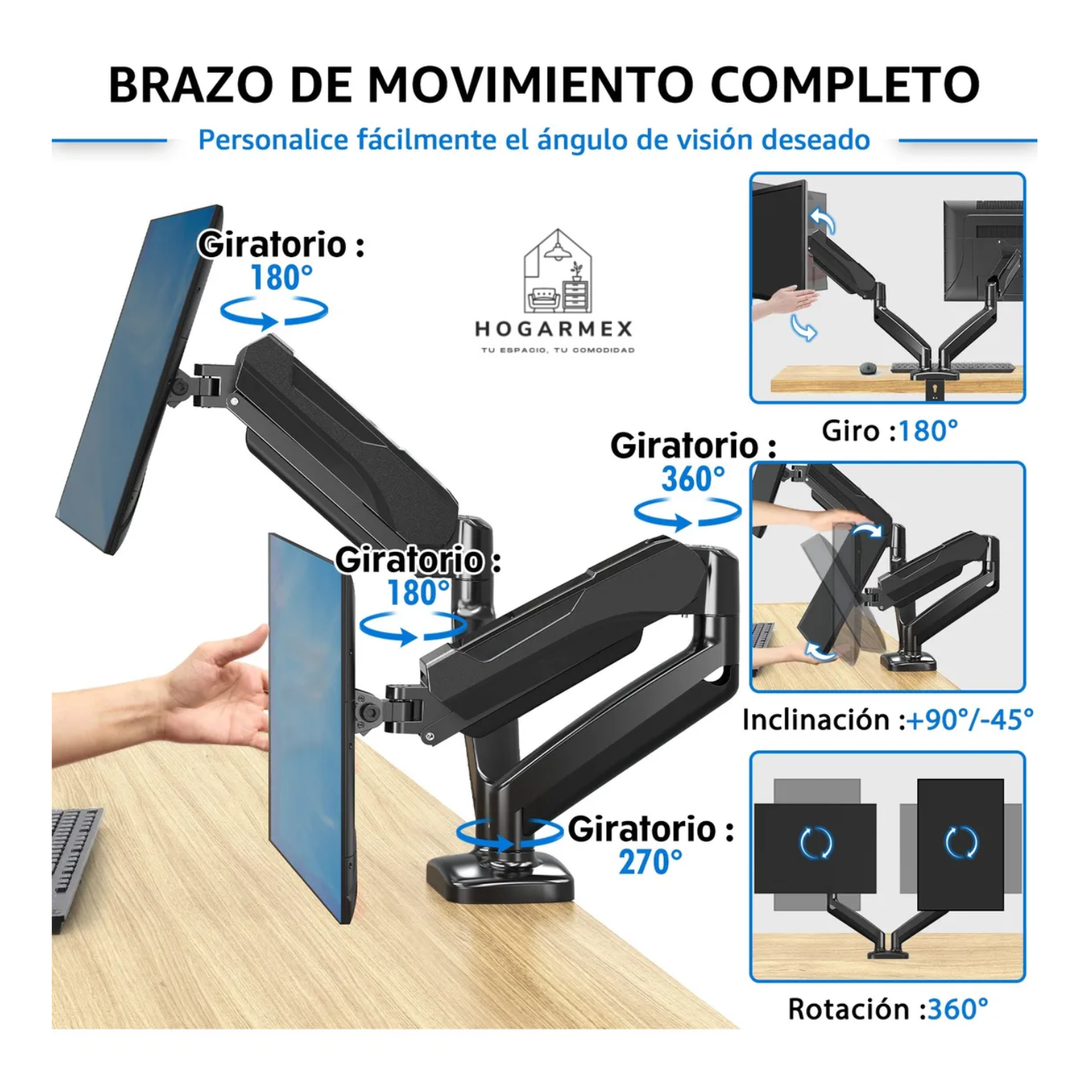 Base Doble Ergonomica Para Monitor Negro