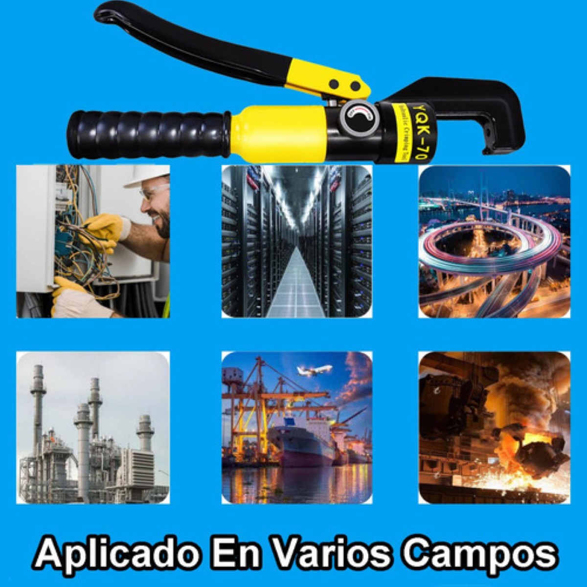 Ponchadora Pinza Hidráulica 6t Juego 20pzs Con 8 Pares Dados AMARILLO