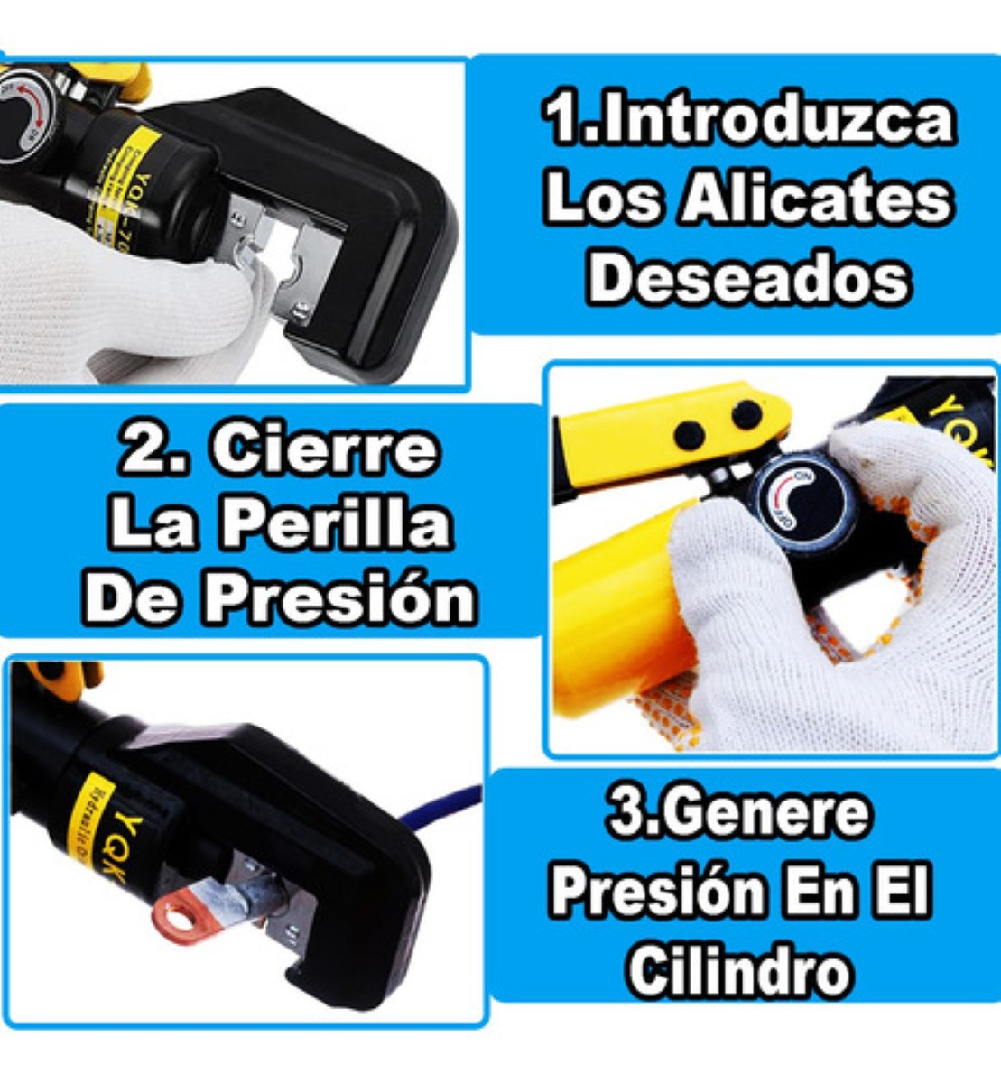 Ponchadora Pinza Hidráulica 6t Juego 20pzs Con 8 Pares Dados AMARILLO