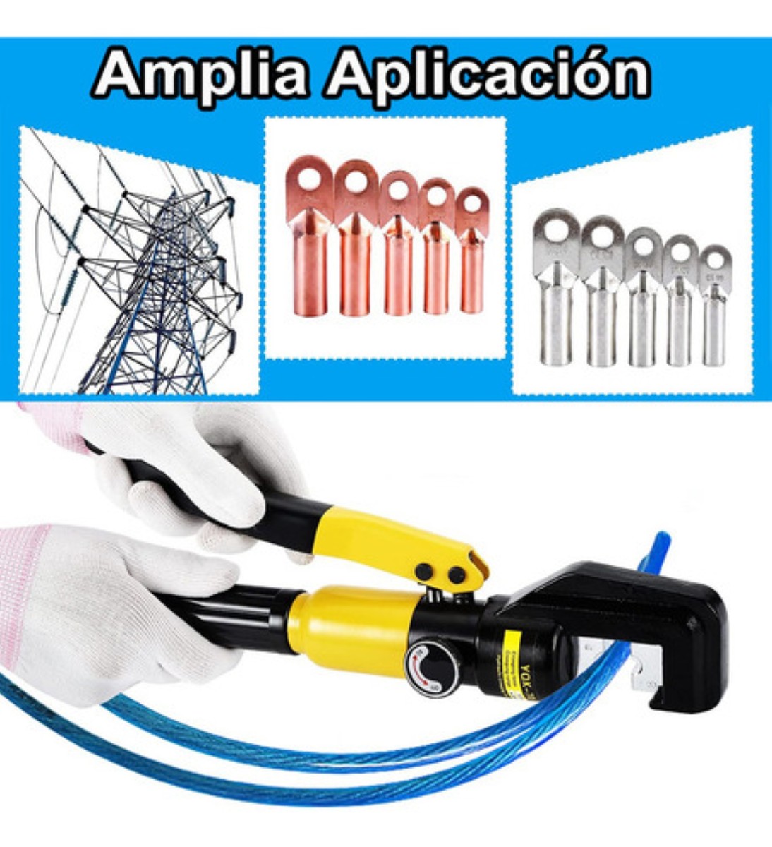 Ponchadora Pinza Hidráulica 6t Juego 20pzs Con 8 Pares Dados AMARILLO
