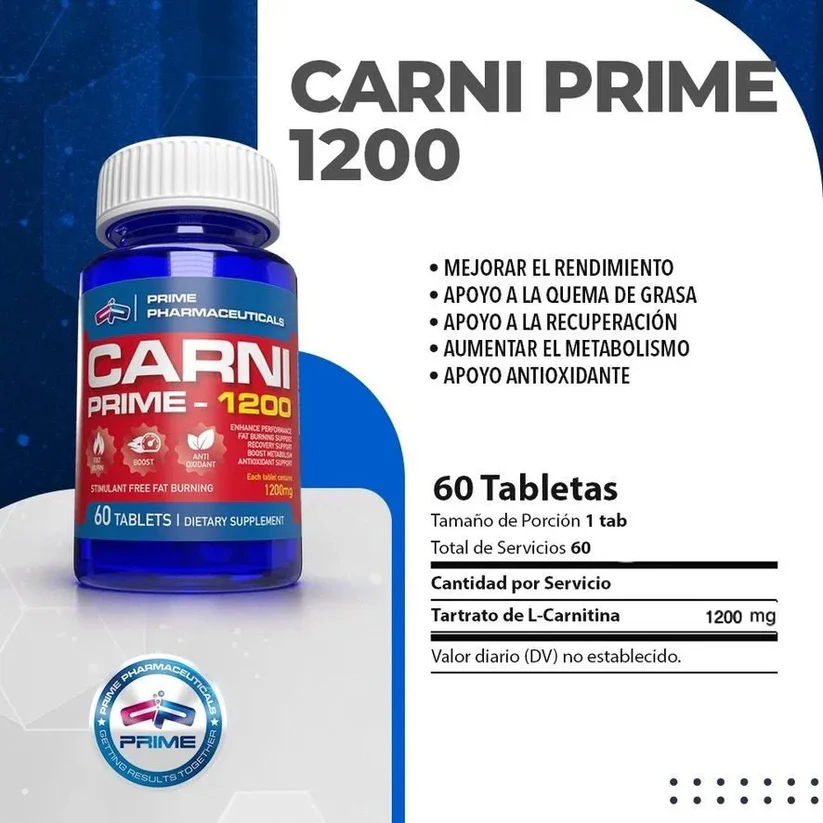 Carniprime-1200 – Prime Pharma 60 Tabs Quema Grasa y Energía