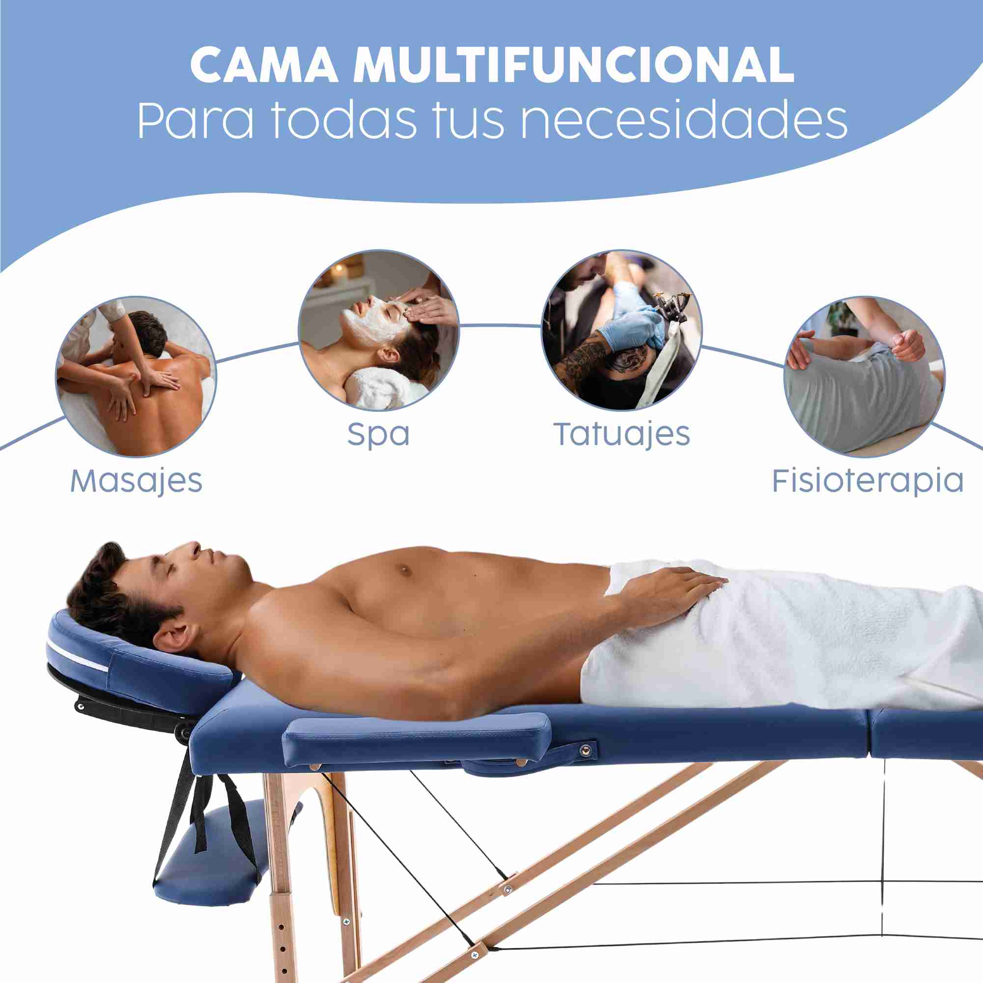 Cama Para Masajes, Spa, Tatuajes Y Terapia Física, Estuche Azul