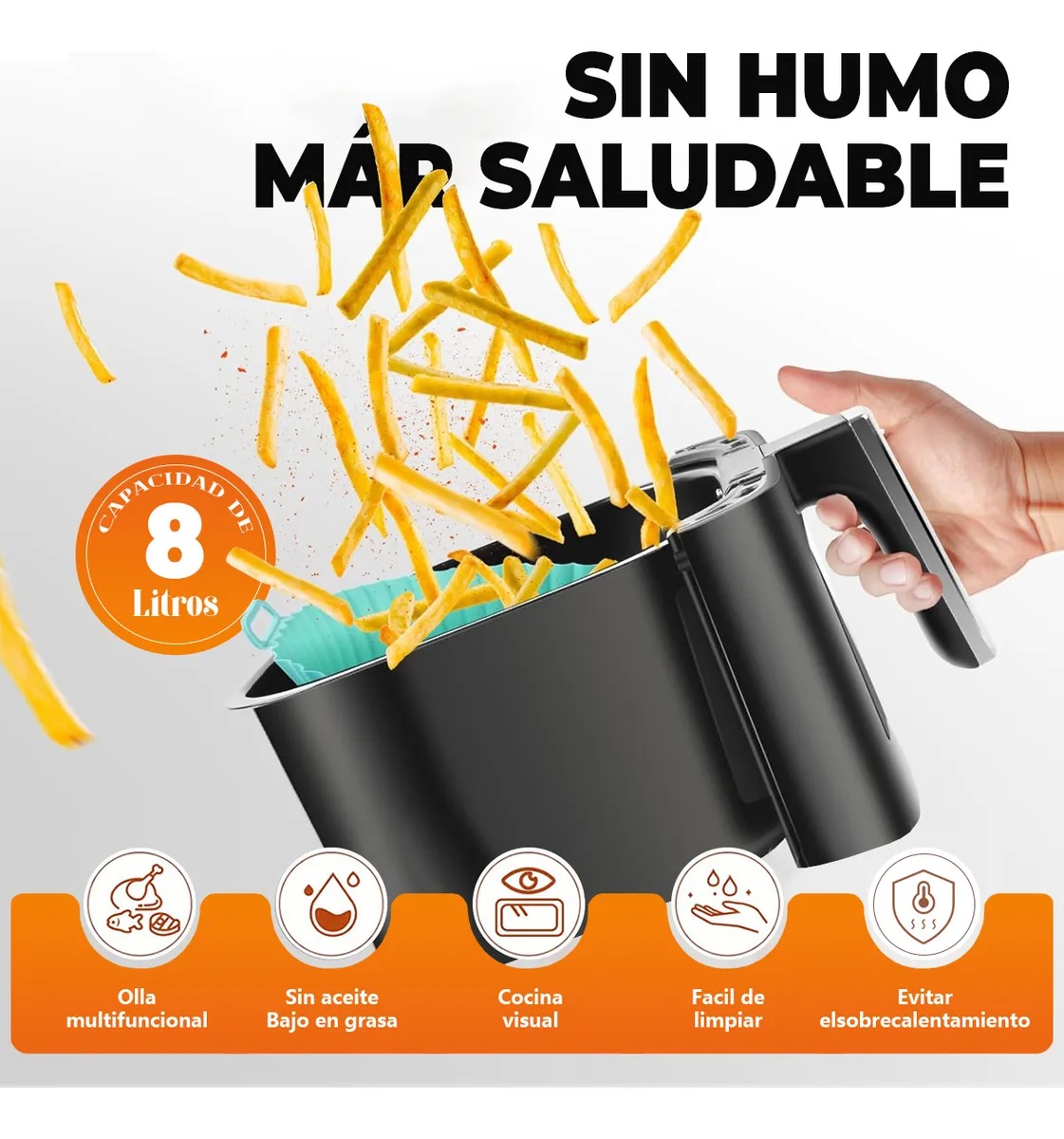 Freidora De Aire 8 En 1 Multifunción Inteligente 8l Negro
