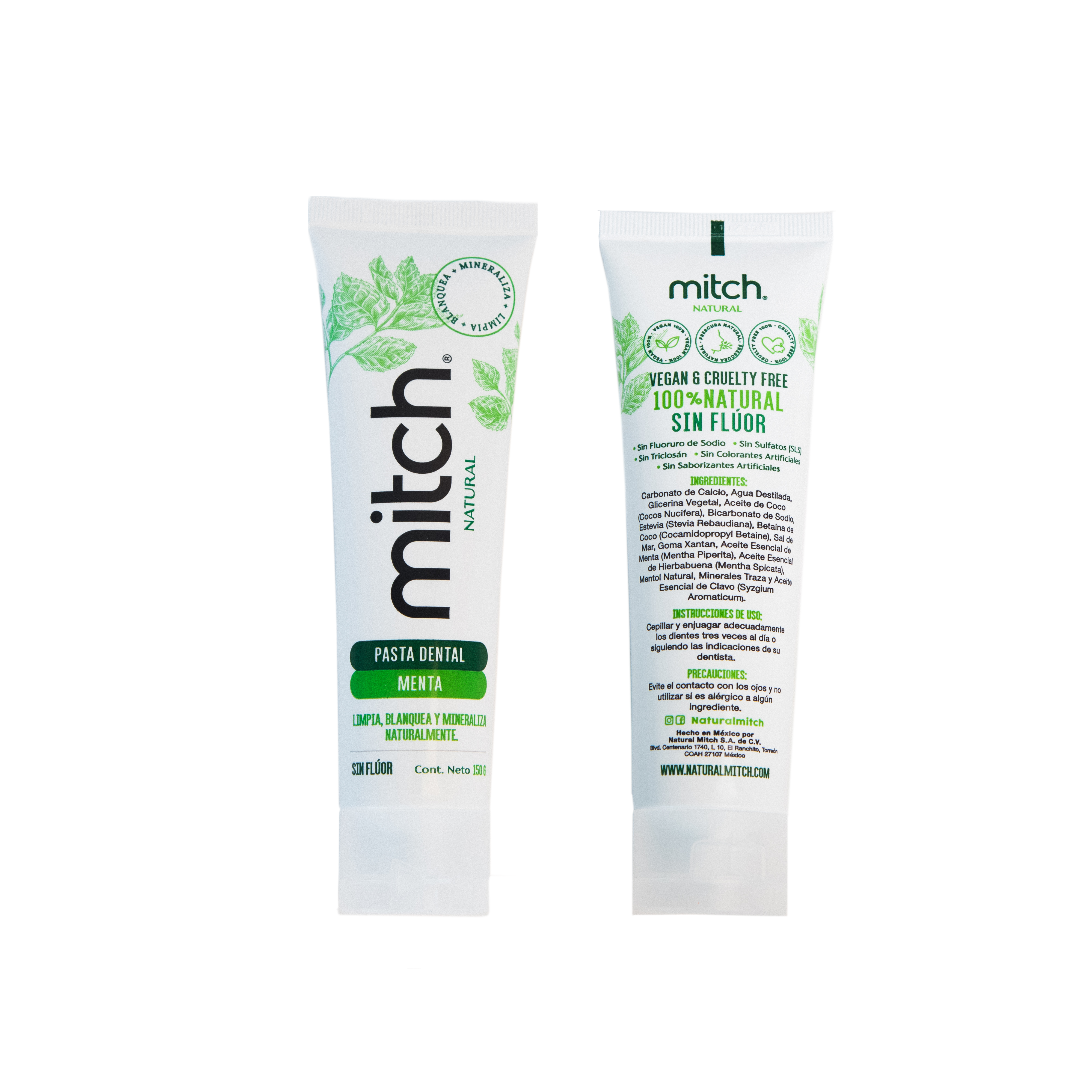 Pasta Dental Mitch Sin Fluor 100% Natural Sabor Menta