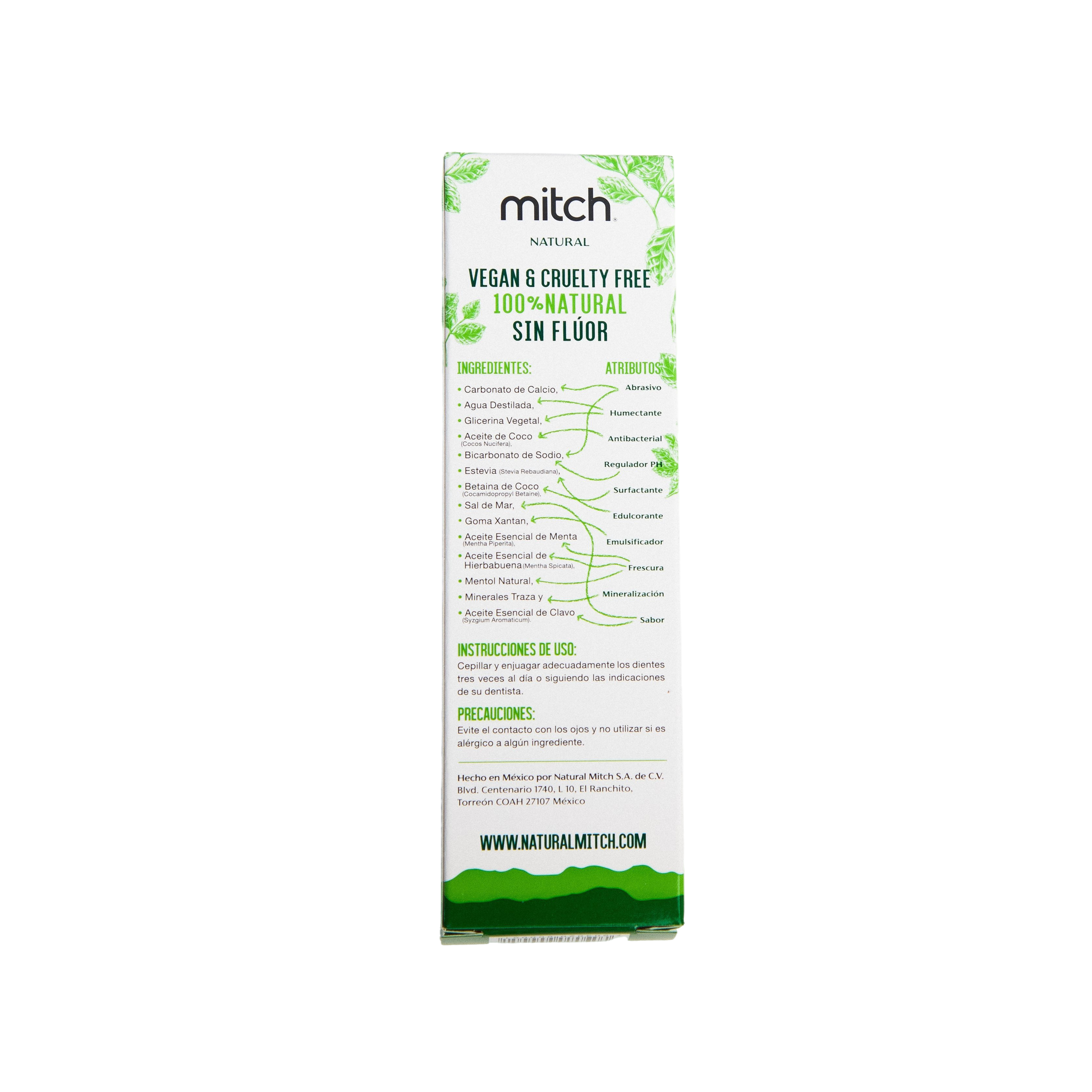 Pasta Dental Mitch Sin Fluor 100% Natural Sabor Menta